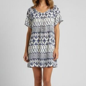 Roxy Dress Mini Blue Short Sleeve Shift M Casual Boho Lightweight Sundress